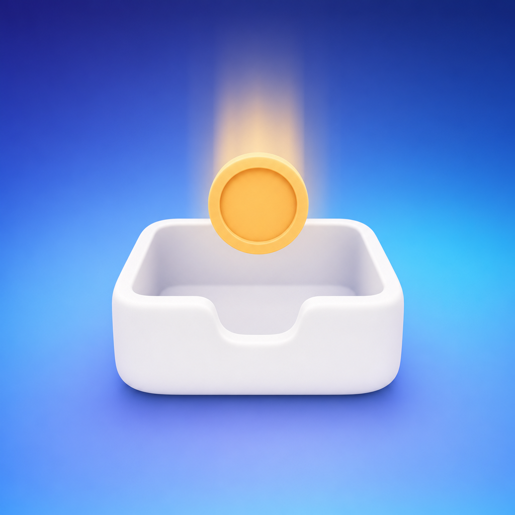 Untrackable app icon — a coin dropping into an inbox